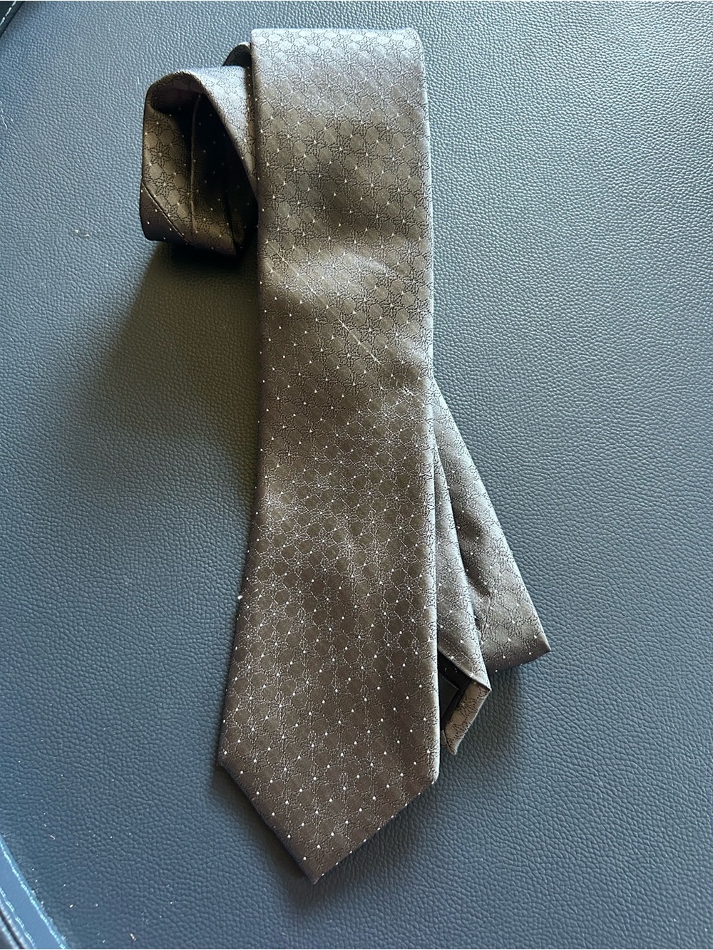Calvin Klein Grey Geometric Silk Tie with Subtle Dot Motif